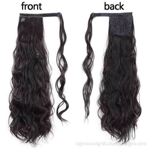 Free sample Hair Long Natural Wave Clip In Pony Tail Synthetic Heat Resistant Fiber Hair Extension Wrap Round Ponytail Hairpiece
